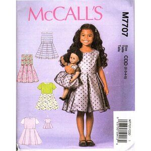 McCall's M7707 Girls 2T to 5 Dress and 18in Doll Dress Uncut Sewing Pattern New